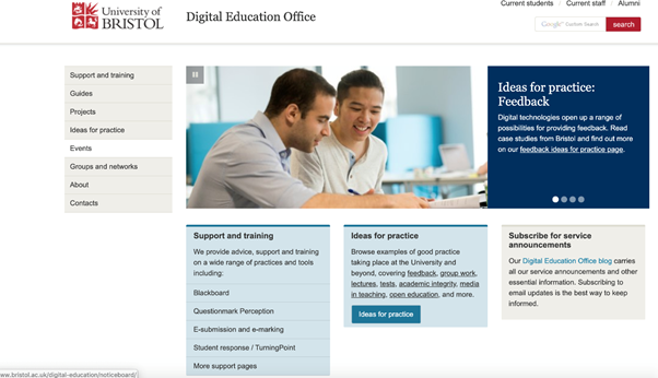 The University of Bristol Digital Education support site. Click on image to go to web site.