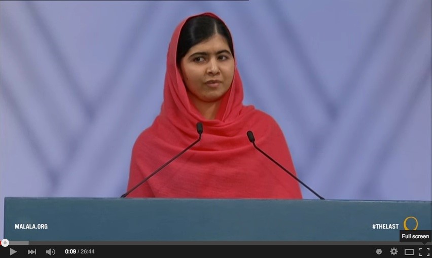 Figure 2: ‘I’m just a committed and even stubborn person who wants to see every child getting quality education…’ Malala Yousafzai’s Nobel Prize speech, 2014. Click on image to see the speech.