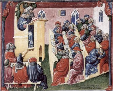 A medieval lecture Artist: Laurentius de Voltolina;
